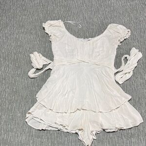 Altar'd State Cream Ruffle Shorts Romper